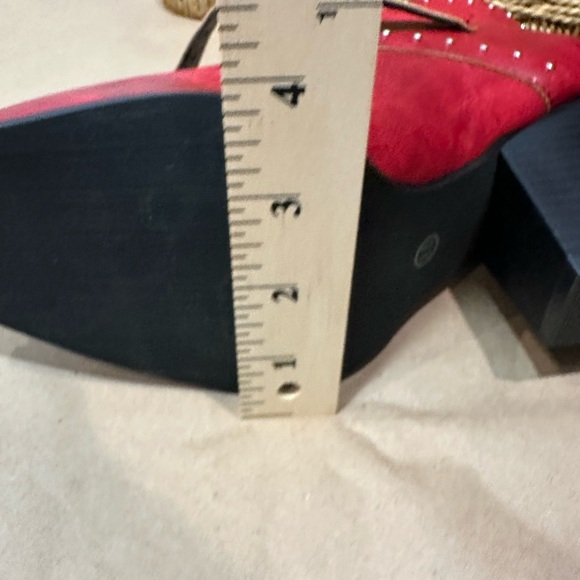 Vibrant Red Ankle Boots with Silver Accents- thick heel - Picture 8 of 14